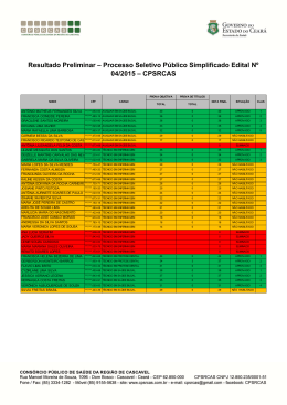 Resultado Preliminar &ndash; Processo Seletivo P&uacute;blico