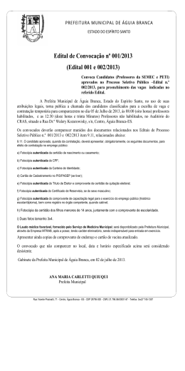 Edital de Convoca&ccedil;&atilde;o n&ordm; 001/2013