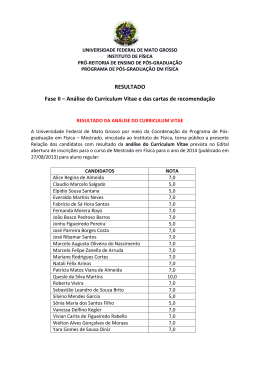 An&aacute;lise do Curriculum Vitae e das cartas de recomenda&ccedil;&atilde;o