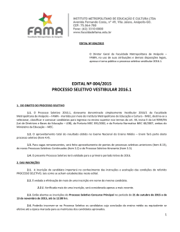 EDITAL N&ordm; 004/2015 PROCESSO SELETIVO