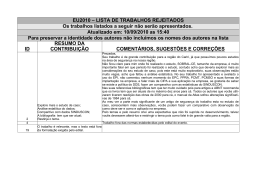 EU2010 &ndash; LISTA DE TRABALHOS REJEITADOS Os trabalhos