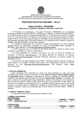 PROCESSO SELETIVO SISU/MEC - 2012-2 Edital 019