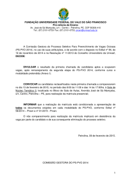 Reclassifica&ccedil;&atilde;o do PS-PVO 2014 - SRCA
