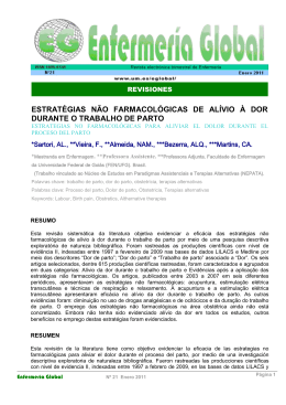 estrat&eacute;gias n&atilde;o farmacol&oacute;gicas de al&iacute;vio &agrave; dor durante o trabalho de