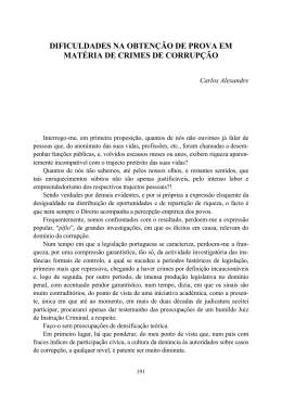 dificuldades na obten&ccedil;&atilde;o de prova em mat&eacute;ria de crimes de corrup&ccedil;&atilde;o
