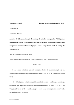 Processo n.&ordm; 3/2015. Recurso jurisdicional em mat&eacute;ria c&iacute;vel