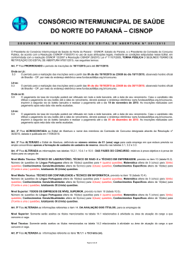 Retifica&ccedil;&atilde;o Prorroga&ccedil;&atilde;o Inscri&ccedil;&otilde;es Concurso Cisnop PR 2015