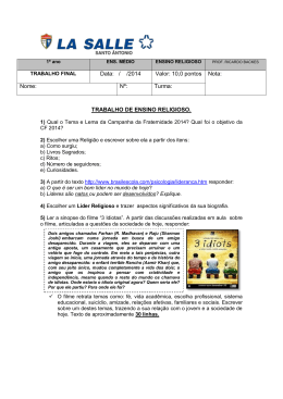 TRABALHO DE ENSINO RELIGIOSO. Data: / /2014