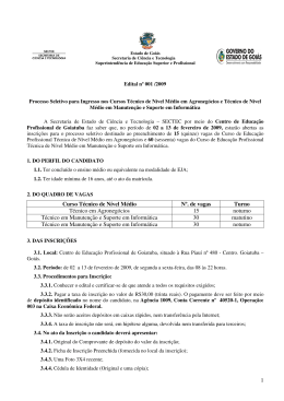 1 Curso T&eacute;cnico de N&iacute;vel M&eacute;dio N&ordm;. de vagas Turno T&eacute;cnico em