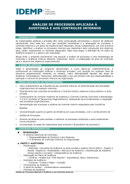 an&aacute;lise de processos aplicada &agrave; auditoria e aos controles