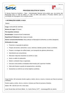 Descritivo Para Auxiliar de Cantina. ESEM. Post em 01.09