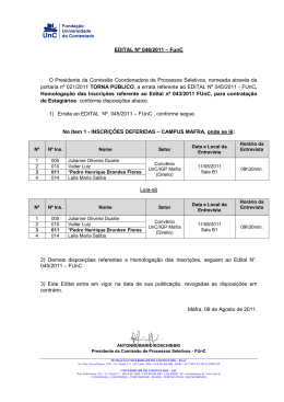 Edital UnC - 046/2011 Errata homologação das Inscrições referente