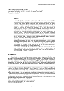 Pol&iacute;ticas Sociais para a Inser&ccedil;&atilde;o Tra&ccedil;os da Aplica&ccedil;&atilde;o do