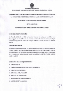 Homologa&ccedil;&atilde;o das Inscri&ccedil;&otilde;es