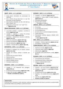 2&ordm; Roteiro Prova Bimestral 5&ordm; ano Tarde [junho]