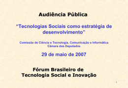 Fórum Brasileiro de Tecnologia Social: Nossa caminhada…