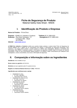 Ficha de Seguran&ccedil;a de Produto I. Identifica&ccedil;&atilde;o do Produto e