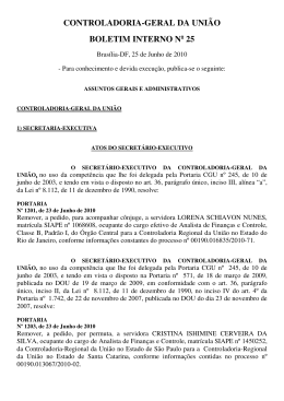 Edi&ccedil;&atilde;o n&ordm; 25, de 25 de junho de 2010 - Controladoria