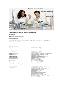 Ciências Farmacêuticas, Mestrado Integrado 2009/2010 Ciências