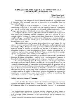 FORMA&Ccedil;&Atilde;O DO BAIRRO TAQUARAL EM CAMPINAS/SP E SUA