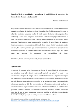 Emo&ccedil;&otilde;es, Medo e moralidade: a experi&ecirc;ncia de sociabilidade de