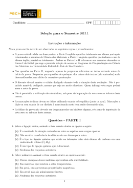 Sele&ccedil;&tilde;ao para o Semestre 2015.1 Quest&tilde;oes