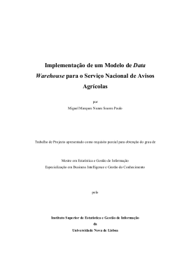 Implementa&ccedil;&atilde;o de um Modelo de Data Warehouse para o