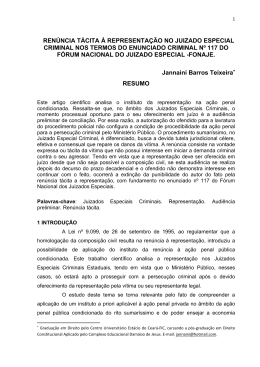 ren&uacute;ncia t&aacute;cita &agrave; representa&ccedil;&atilde;o no juizado especial criminal nos