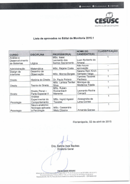 Lista de Aprovados Edital Monitorias