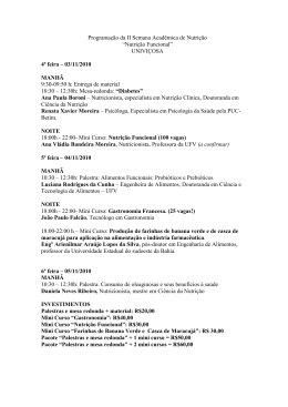 Programa&ccedil;&atilde;o da II Semana Acad&ecirc;mica de Nutri&ccedil;&atilde;o &ldquo;Nutri&ccedil;&atilde;o