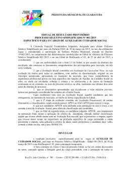 Edital de Resultado Provis&oacute;rio do Processo Seletivo para Auxiliar