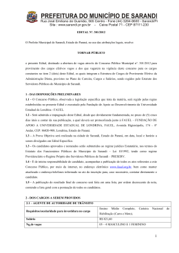 EDITAL Nº. 301/2012 O Prefeito Municipal de Sarandi, Estado do
