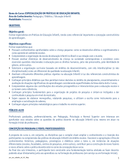 ESPECIALIZA&Ccedil;&Atilde;O EM PR&Aacute;TICAS DE EDUCA&Ccedil;&Atilde;O INFANTIL &Aacute;rea