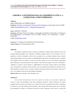 sartre e a fenomenologia da experi&ecirc;ncia &eacute;tica
