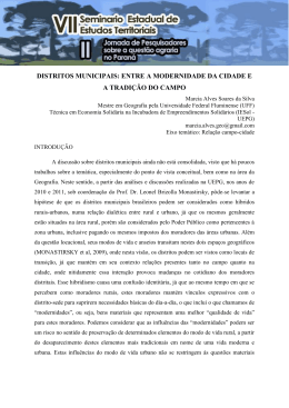 distritos municipais: entre a modernidade da cidade e a tradi&ccedil;&atilde;o do