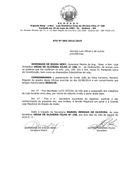 Augusta Resp.: e Bens. Loja Simbólica Urias de Oliveira Filho n