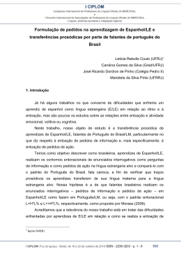 Formula&ccedil;&atilde;o de pedidos na aprendizagem de espanhol