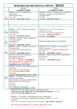 HOR&Aacute;RIO DE DISCIPLINAS /PPGPS - 2014/2