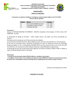 CONVOCAÇÃO EDITAL Nº 045/2015 Ordem Nome Campus