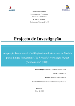 Projecto de Investiga&ccedil;&atilde;o: Adapta&ccedil;&atilde;o Transcultural e