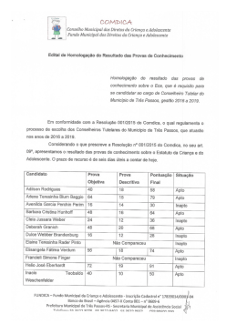 Homologação do resultado das provas de conhecimento sobre o