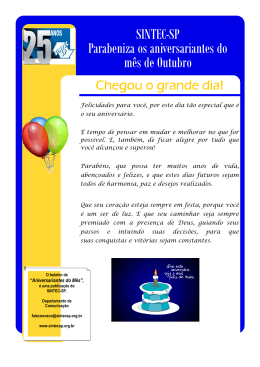 Aniversariantes do m&ecirc;s OUTUBRO - sintec-sp