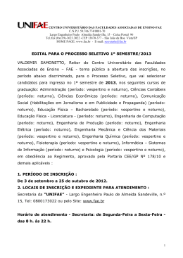 EDITAL PARA O PROCESSO SELETIVO 1&ordm; SEMESTRE