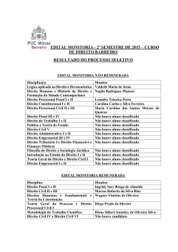 EDITAL MONITORIA - 2&ordm; SEMESTRE DE 2015 &ndash; CURSO DE