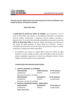 RESULTADO FINAL A SECRETARIA DE ESTADO DA SAÚDE DA
