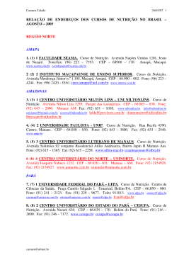 RELAÇÃO DE ENDEREÇOS DOS CURSOS DE NUTRIÇÃO NO