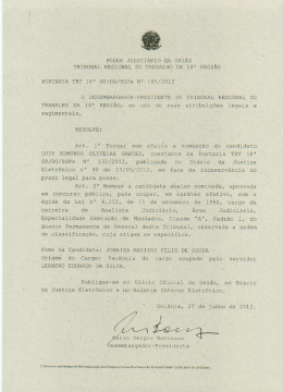 Portaria TRT 18&ordf; GP/DG/SGPe N&ordm; 165 de 27/06/2012, publicada no
