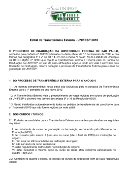 Edital de Transfer&ecirc;ncia Externa - UNIFESP 2010