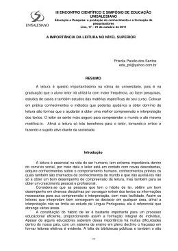 A IMPORT&Acirc;NCIA DA LEITURA NO N&Iacute;VEL SUPERIOR