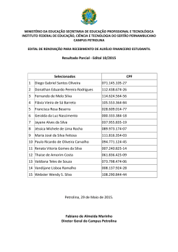 Resultado Parcial - Edital 10/2015 Selecionados CPF - IF Sertão-PE
